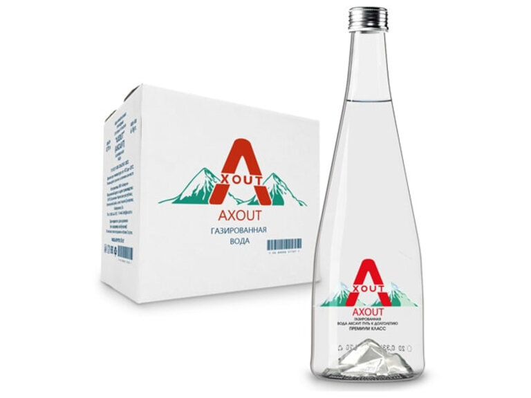 Вода минеральная AXOUT / АКСАУТ газированная, стекло 0.75л (6 штук)